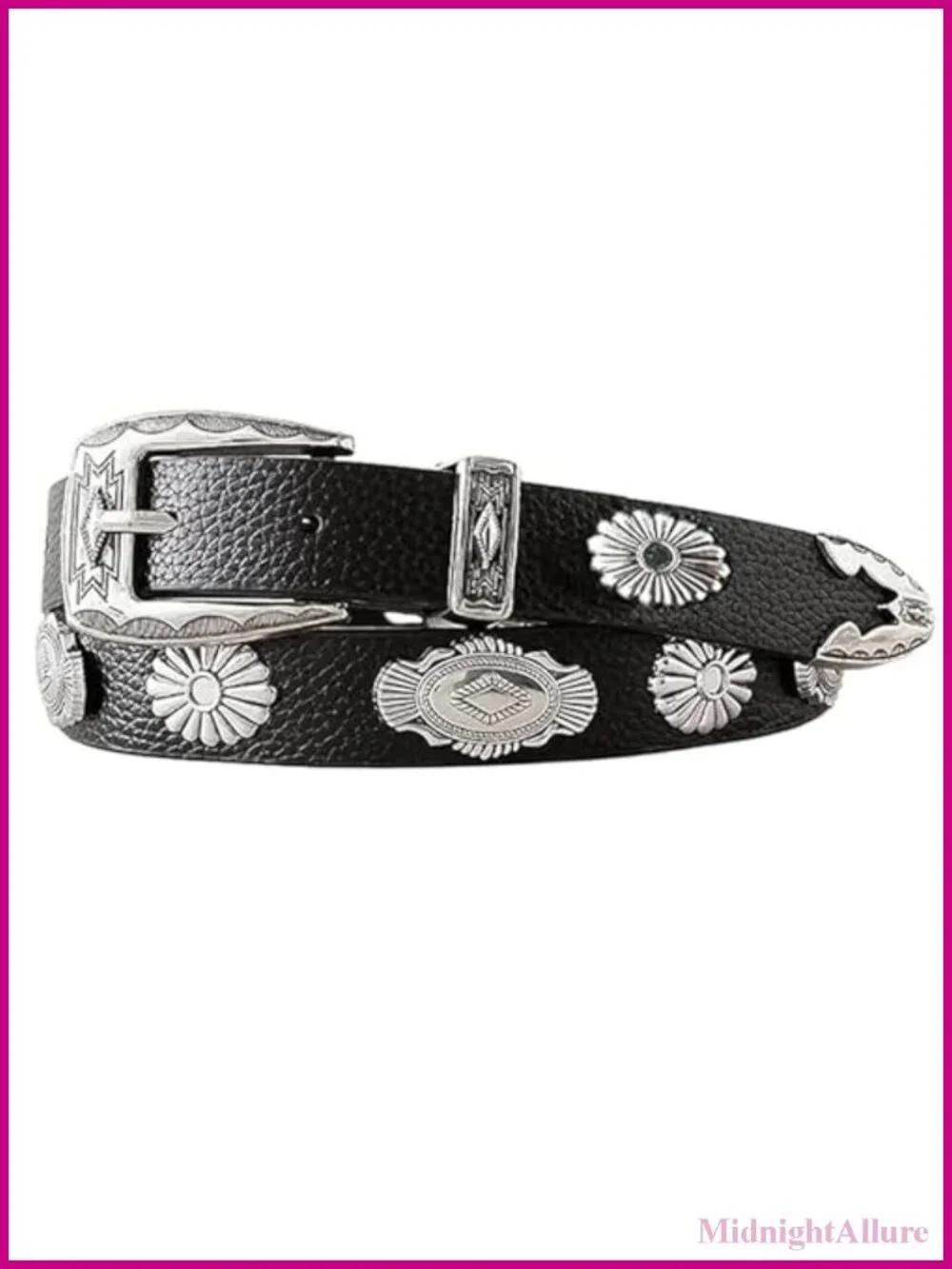 Western Cowboy Faux-Leather Belt Oval-Disc Cowgirl Waist